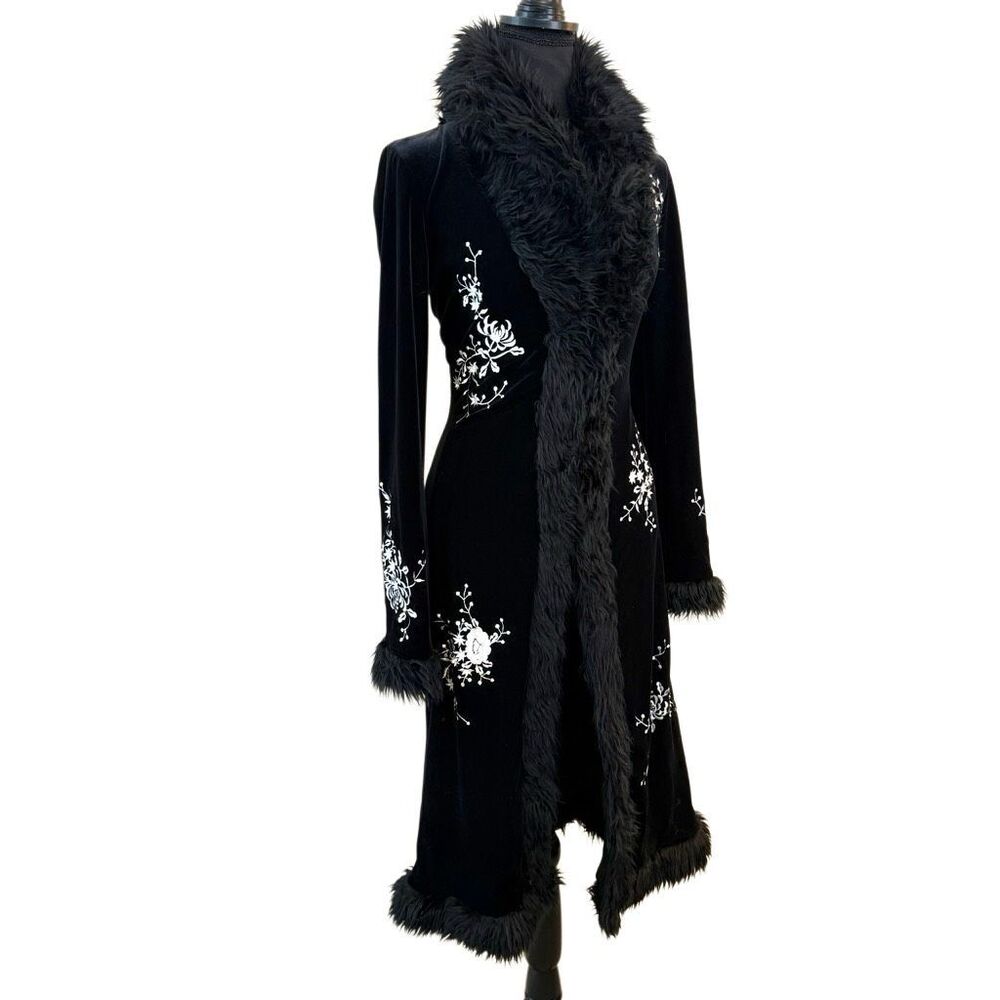 White House Black Market Black Coat with White Embroidery - Picture 6 of 10
